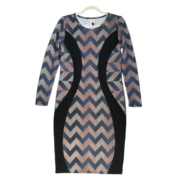 LuLaRoe Dress Womens Small Blue Pink Copper Chevron Stretch Flattering Contrast - Picture 1 of 8